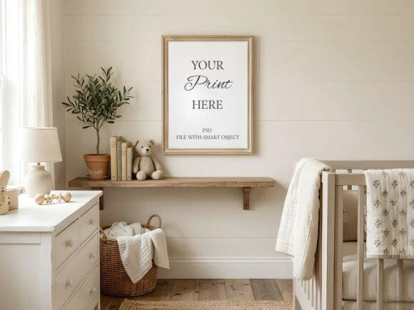 Download Cozy Scandi Nursery Shelf Frame Mockup - Frame mockup Collection