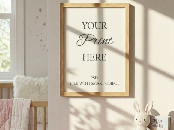 Download Nursery Wall Frame Mockup Pink Dresser - Premium Bundle