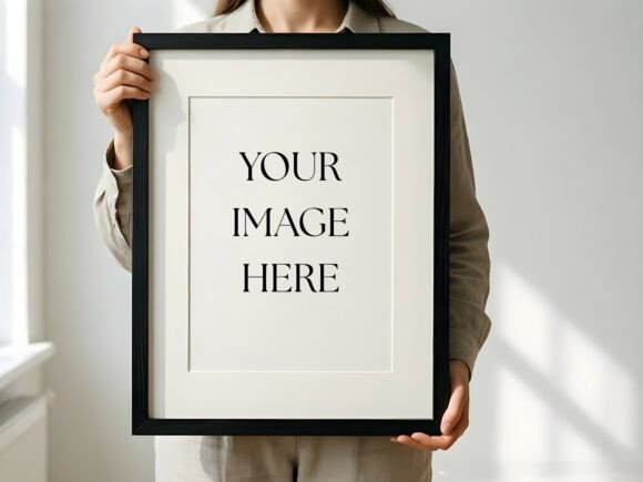 Download Black Frame Mockup - Woman Holding Art - Frame mockup Collection